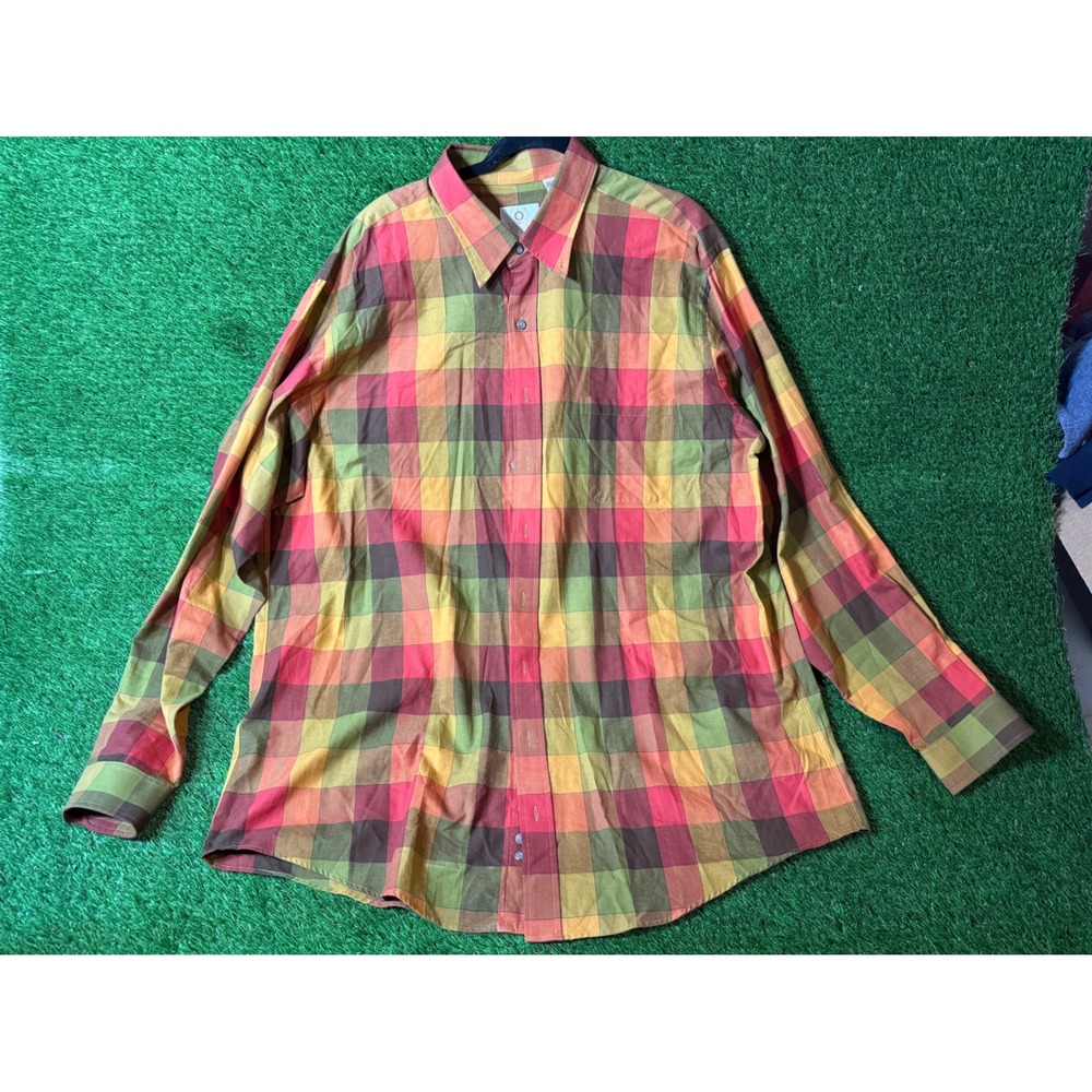 Viyella‎ Plaid Long Sleeve Button Up Shirt Men 2XLT Red Yellow Green
